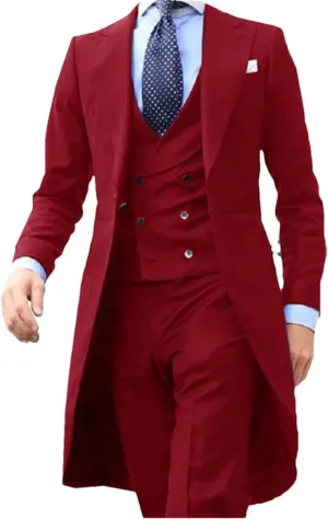 Long Tail Blazer 3 Pieces Male Suit Men's Groom Tuxedo Prom Jacket Vest with Pants