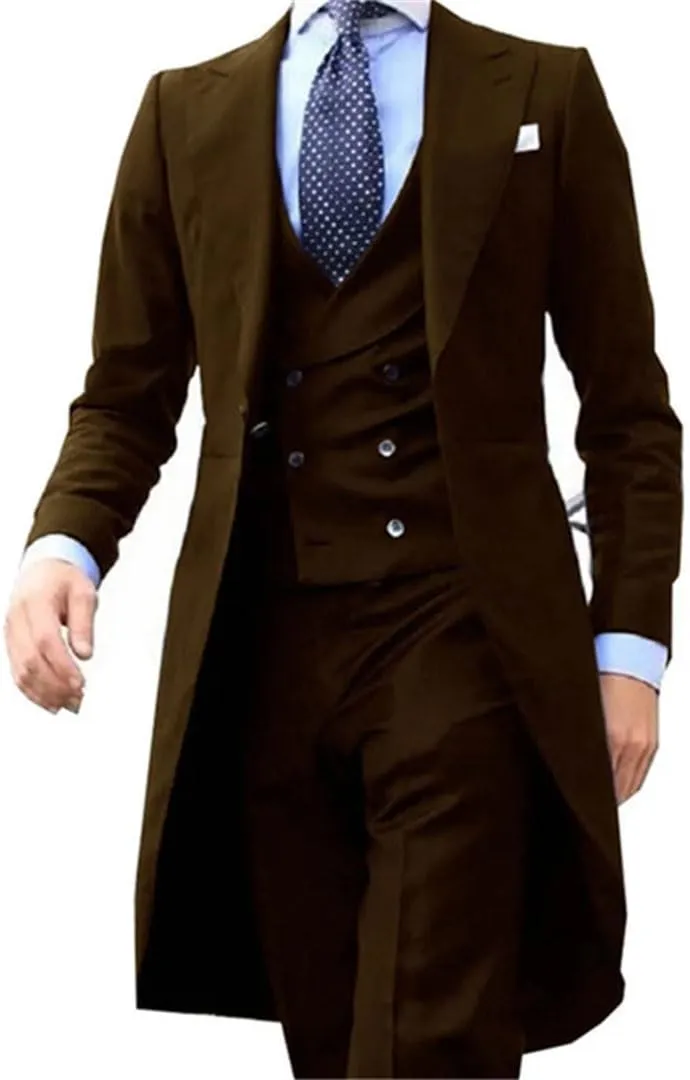 Long Tail Blazer 3 Pieces Male Suit Men's Groom Tuxedo Prom Jacket Vest with Pants