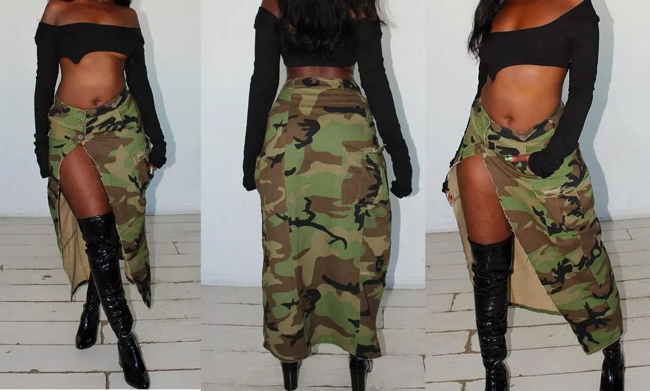 LROSEY Army Fatigue Skirts for Women Camo