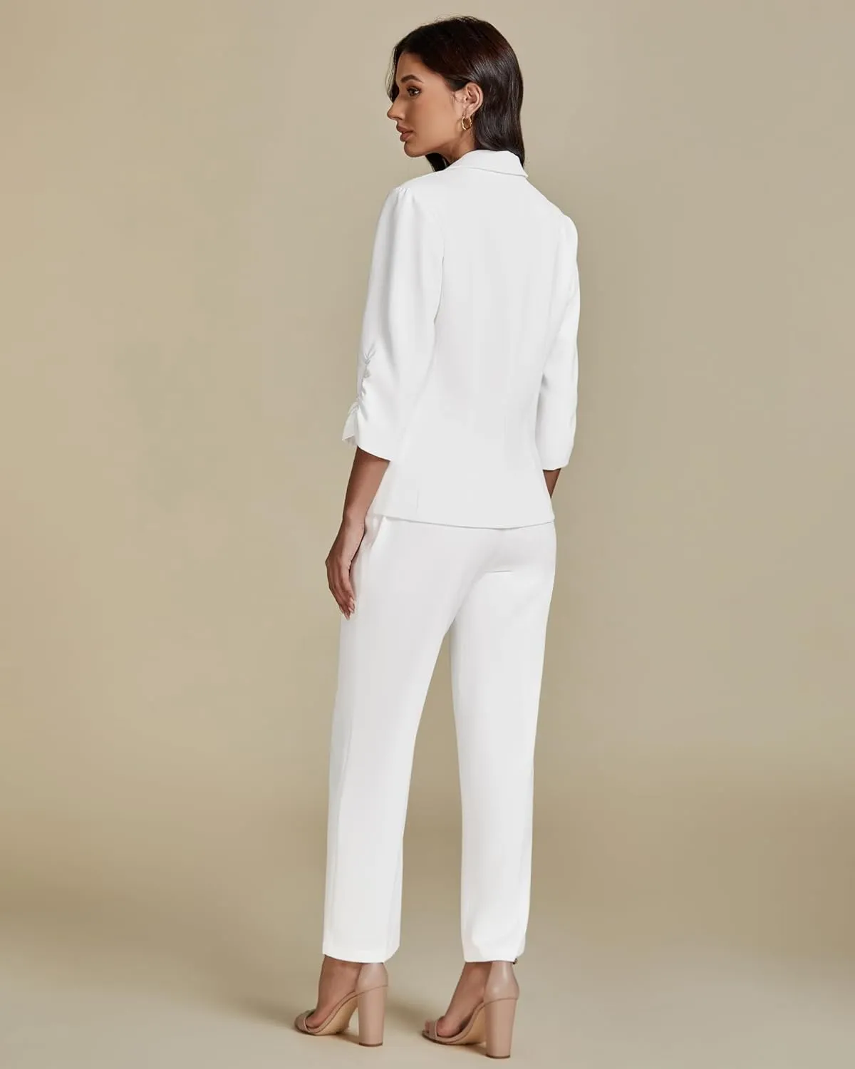 luvamia Pant Suits for Women Dressy 2 Piece Business Casual Outfits 3/4 Sleeve Blazer Straight Leg Pant Sets Office Work