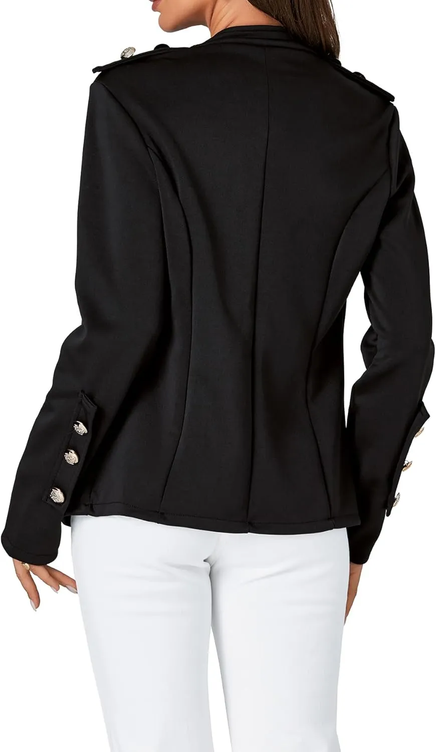 LYANER Women's Mock Neck Long Sleeve Open Front Blazer Casual Buttons Jacket Coat