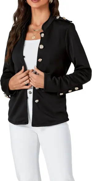 LYANER Women's Mock Neck Long Sleeve Open Front Blazer Casual Buttons Jacket Coat