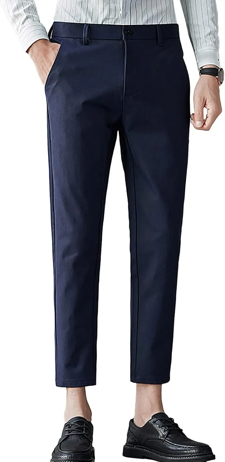 Maiyifu-GJ Men's Slim Fit Cropped Chino Pants Casual Business Stretch Skinny Pant Flat Front Ankle Dress Pants Suit Pants