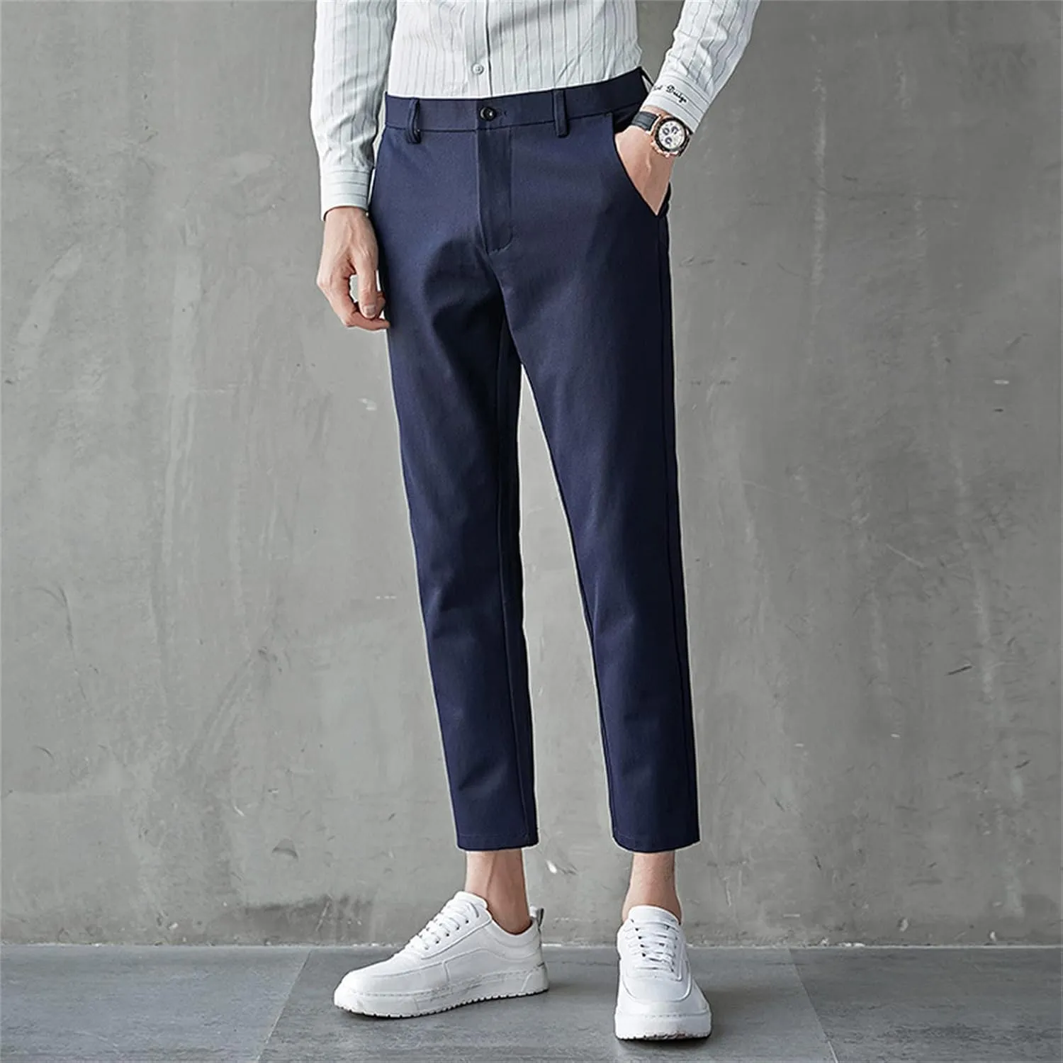 Maiyifu-GJ Men's Slim Fit Cropped Chino Pants Casual Business Stretch Skinny Pant Flat Front Ankle Dress Pants Suit Pants