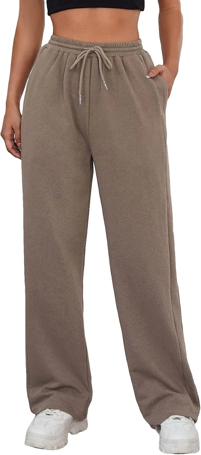 MakeMeChic Women's Wide Leg Sweatpants Drawstring High Waist Straight Leg Casual Loose Baggy Sweatpants Pants