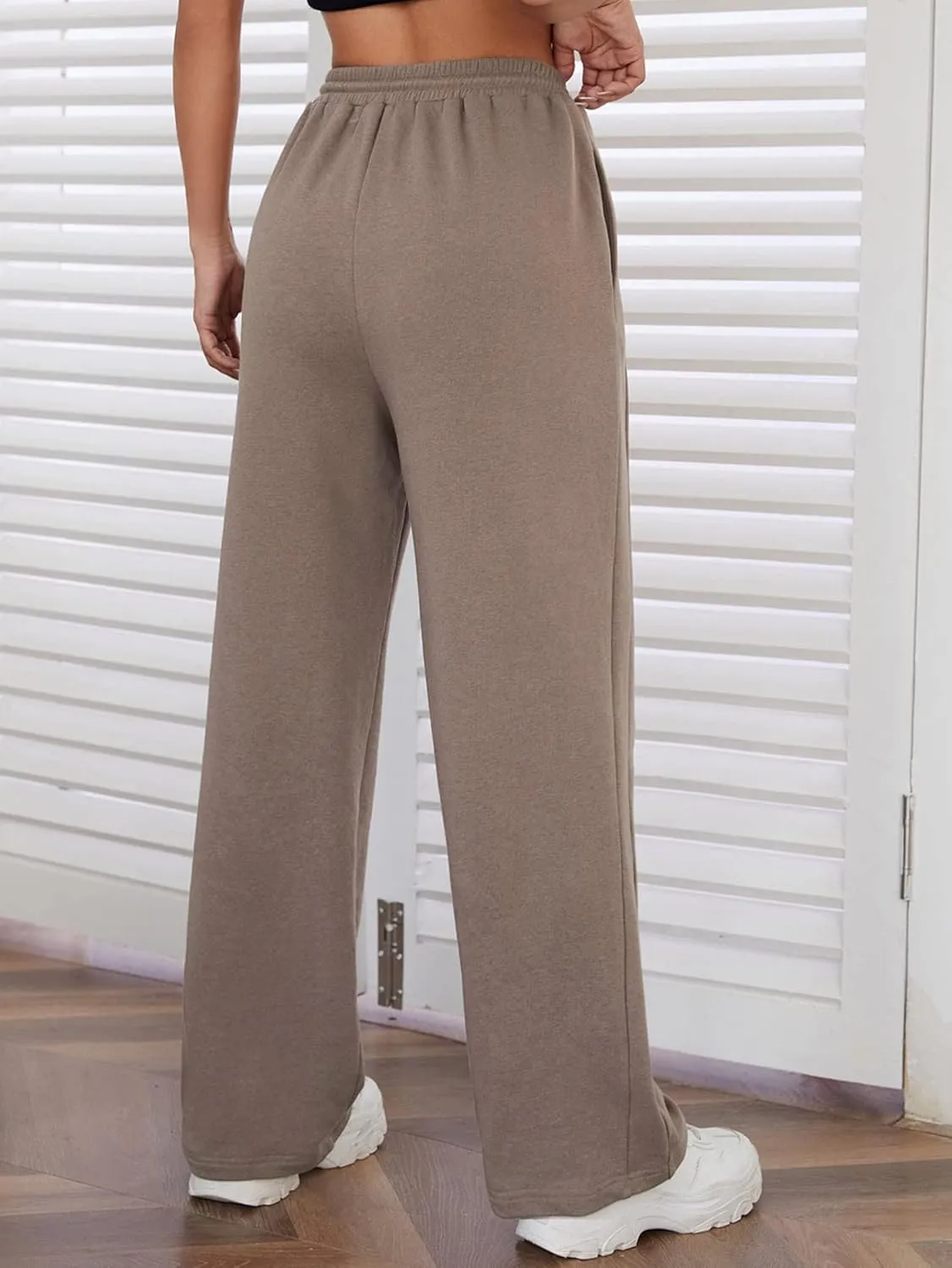 MakeMeChic Women's Wide Leg Sweatpants Drawstring High Waist Straight Leg Casual Loose Baggy Sweatpants Pants