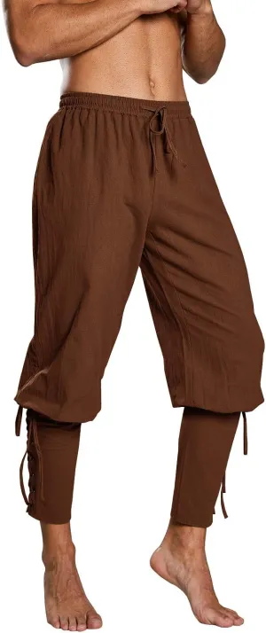 Makkrom Mens Medieval Ankle Pants Viking Pirate Costume Lace Up Tapered Banded Renaissance Navigator Halloween Trousers