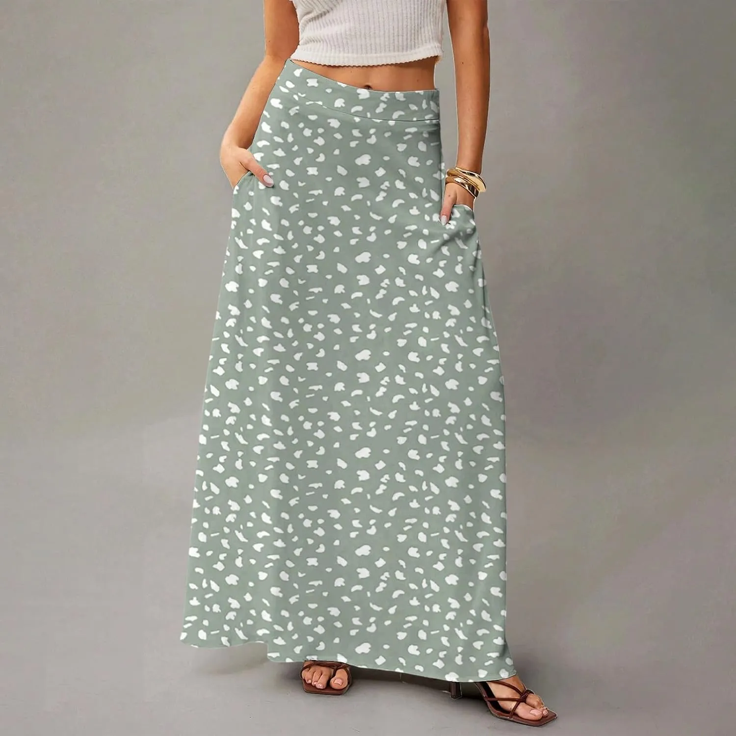 Maxi Skirts for Women 2025 Boho Elastic High Waisted Long Skirt with Pockets Summer Beach Flowy Floral Skirt