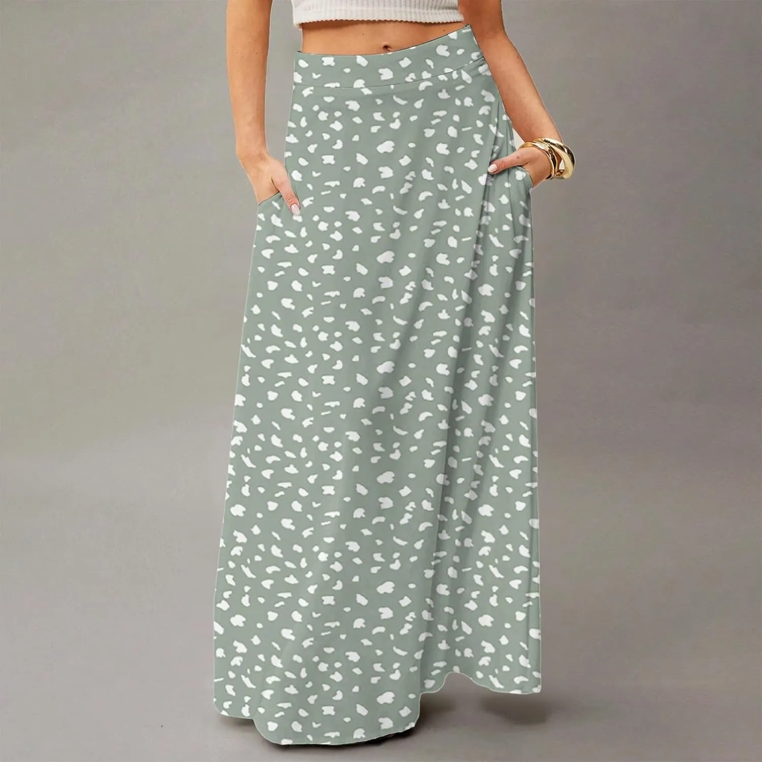 Maxi Skirts for Women 2025 Boho Elastic High Waisted Long Skirt with Pockets Summer Beach Flowy Floral Skirt