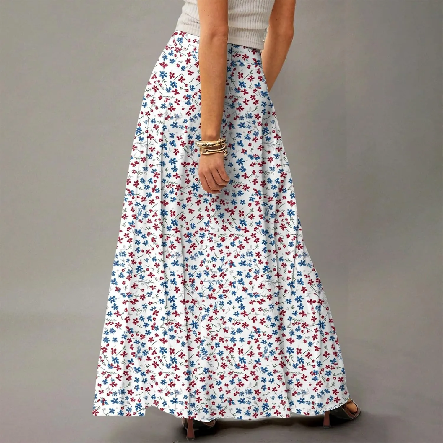 Maxi Skirts for Women 2025 Floral Boho High Waisted Long Skirt with Pockets Flowy Beach Vacation A Line Skirt