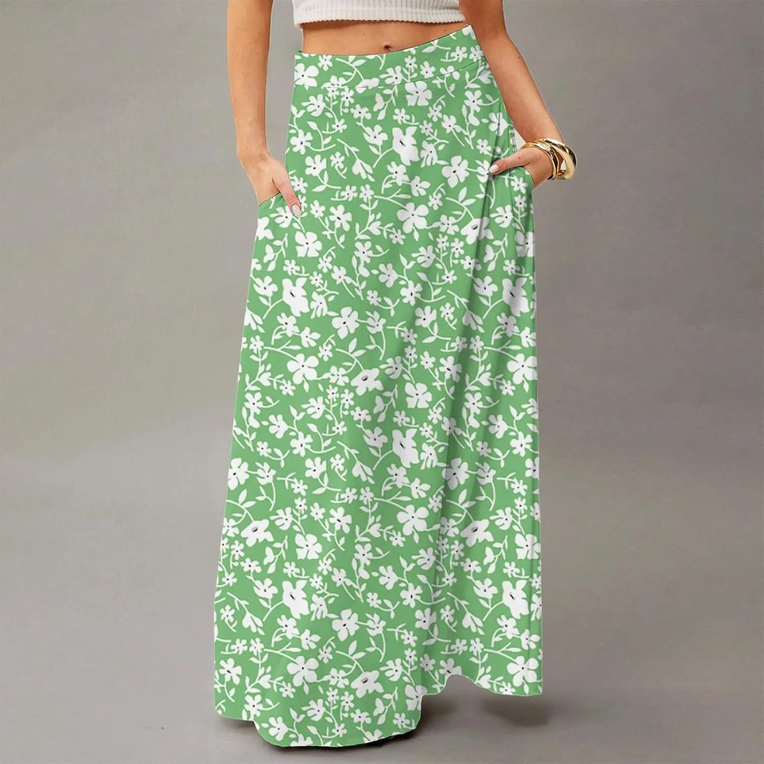 Maxi Skirts for Women 2025 Floral Boho High Waisted Long Skirt with Pockets Flowy Beach Vacation A Line Skirt