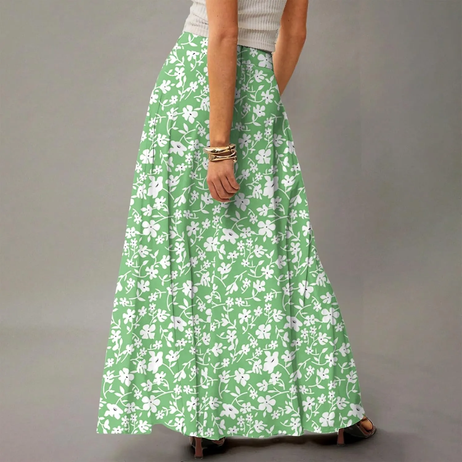 Maxi Skirts for Women 2025 Floral Boho High Waisted Long Skirt with Pockets Flowy Beach Vacation A Line Skirt