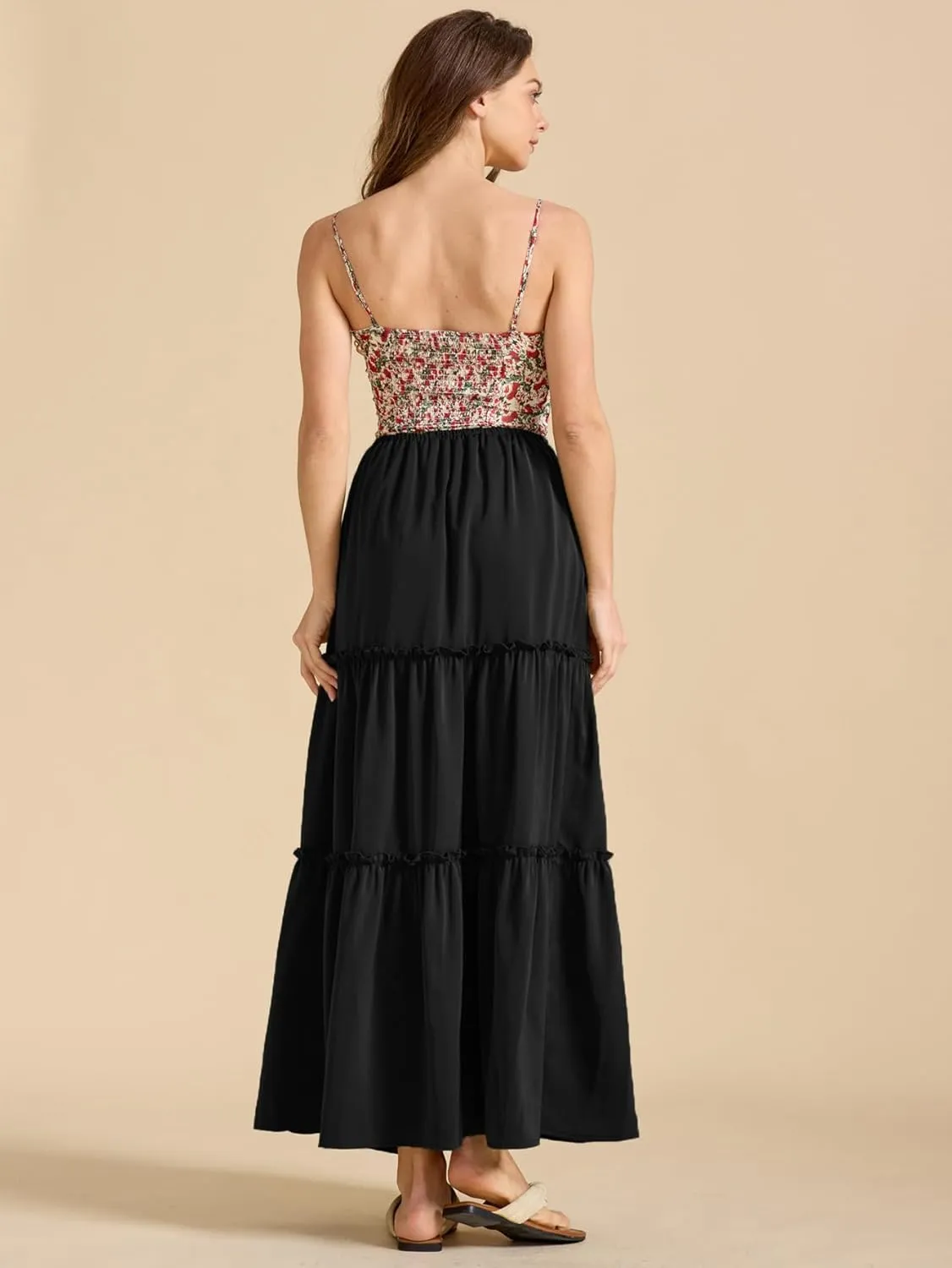 Maxi Skirts for Women Tiered Long Skirts Pleated A Line Adjustable Elastic Waist with Drawstring Flowy Long Skirt