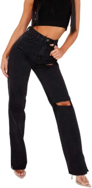 MBLESSEDTO Women's high Waist and Slim Straight Denim Trousers with Holes and Flared Trousers