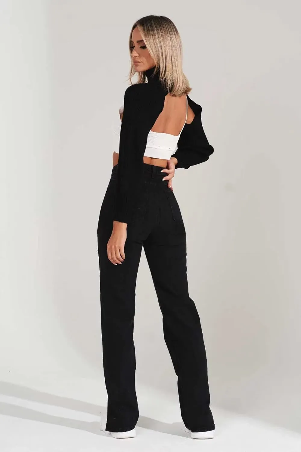 MBLESSEDTO Women's high Waist and Slim Straight Denim Trousers with Holes and Flared Trousers