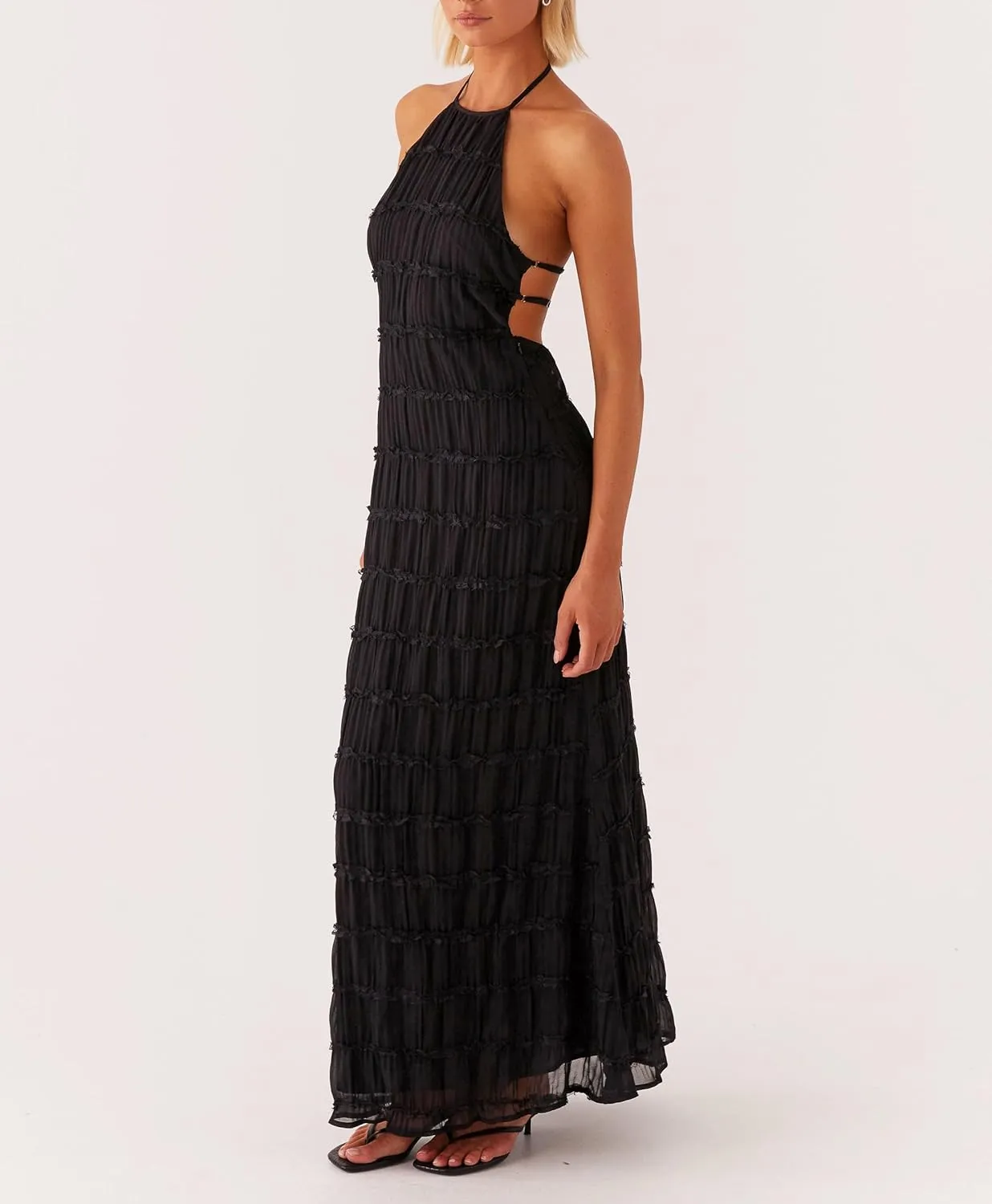 Meiweileya Women Spaghetti Strap Maxi Dress Smocked Drop Waist Long Dresses Backless Tiered Flowy Sundress Summer Beach 2025