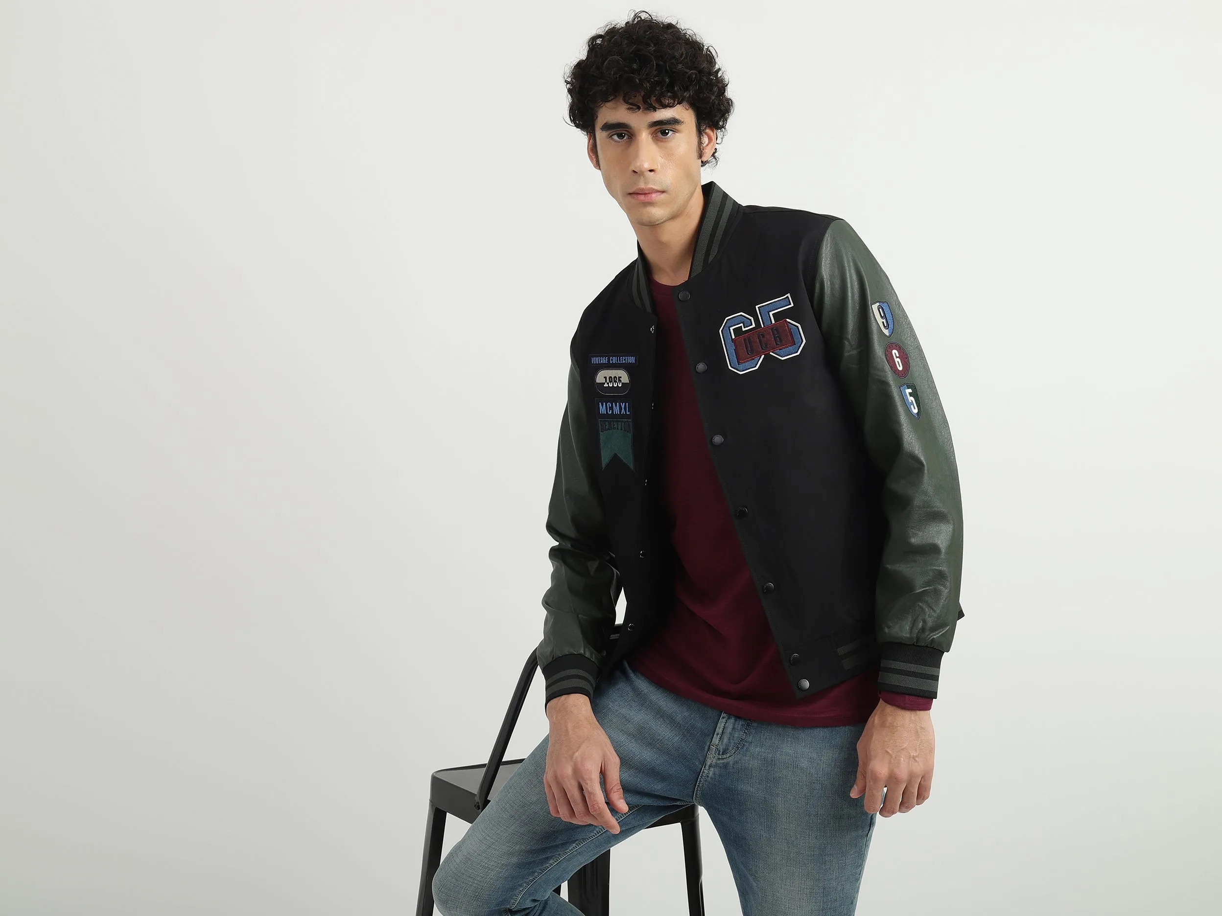 Men Embroidery Stand-up Collar Jacket