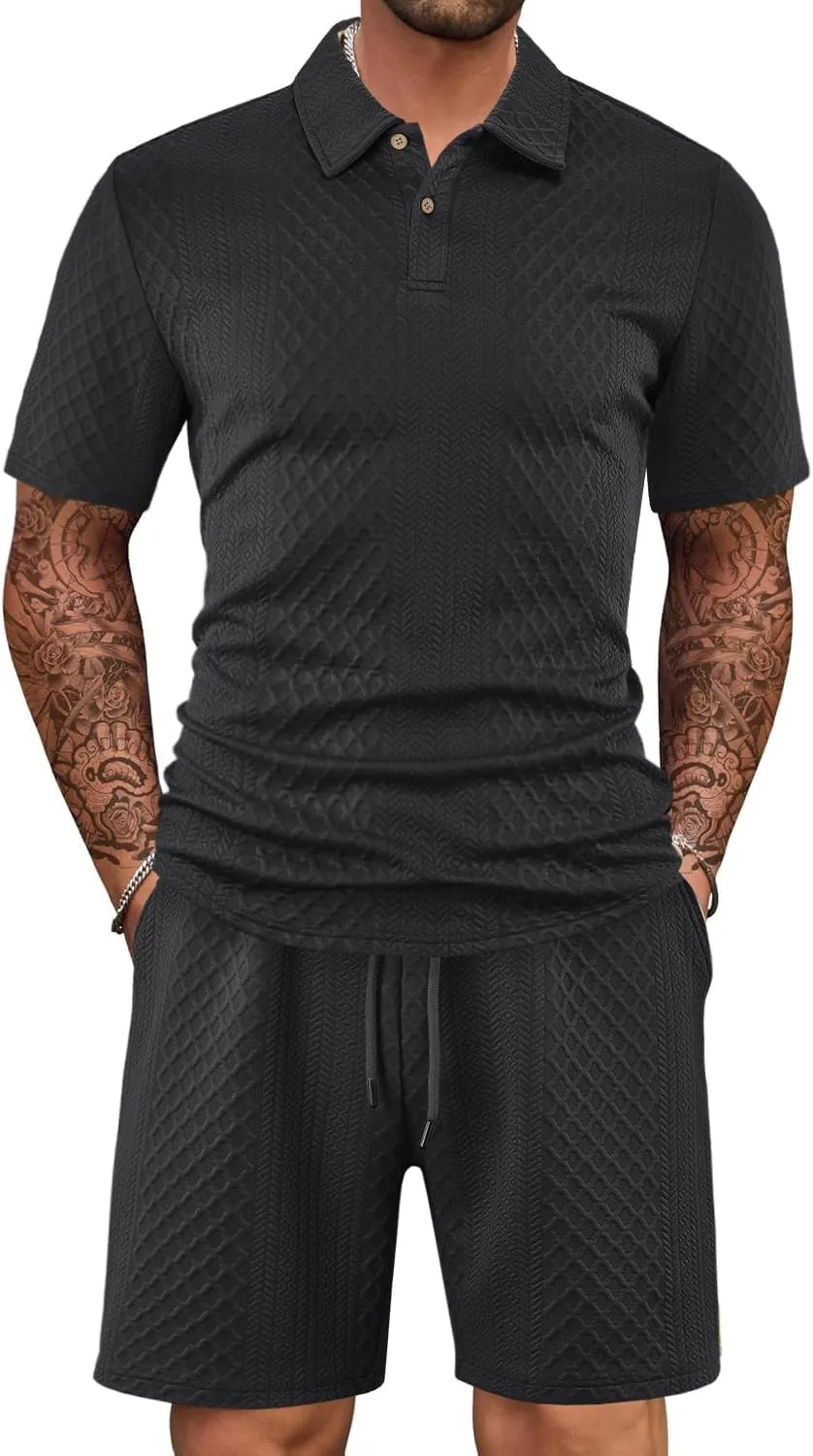 Mens 2 Piece Outfits Polo Shirt and Shorts Set Short Sleeve Tracksuits Casual Athletic Jogging Summer Outfits
