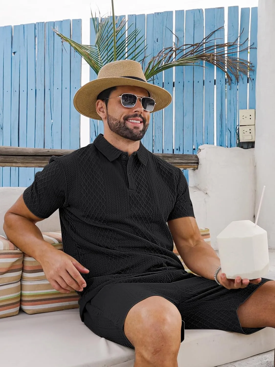 Mens 2 Piece Outfits Polo Shirt and Shorts Set Short Sleeve Tracksuits Casual Athletic Jogging Summer Outfits