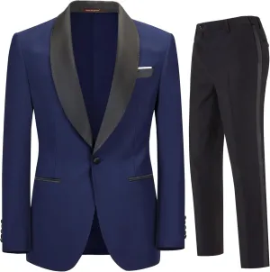 Men's 2 Piece Suit Set,One Button Slim Fit Formal Wedding Prom Tuxedo Suits,Solid Blazer & Pants