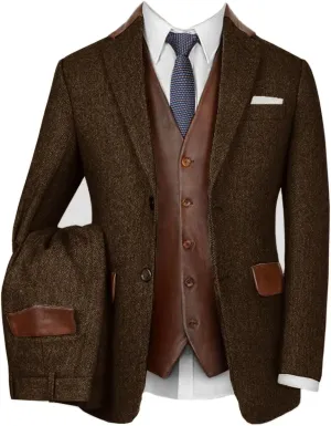 Mens 3 Piece Suit 2 Button Blazer Vest Pants Herringbone Tweed Prom Tuxedo for Wedding