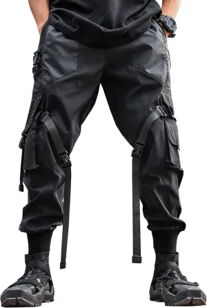 Men's Cyberpunk Buckle Straps Harem Pants with Pockets