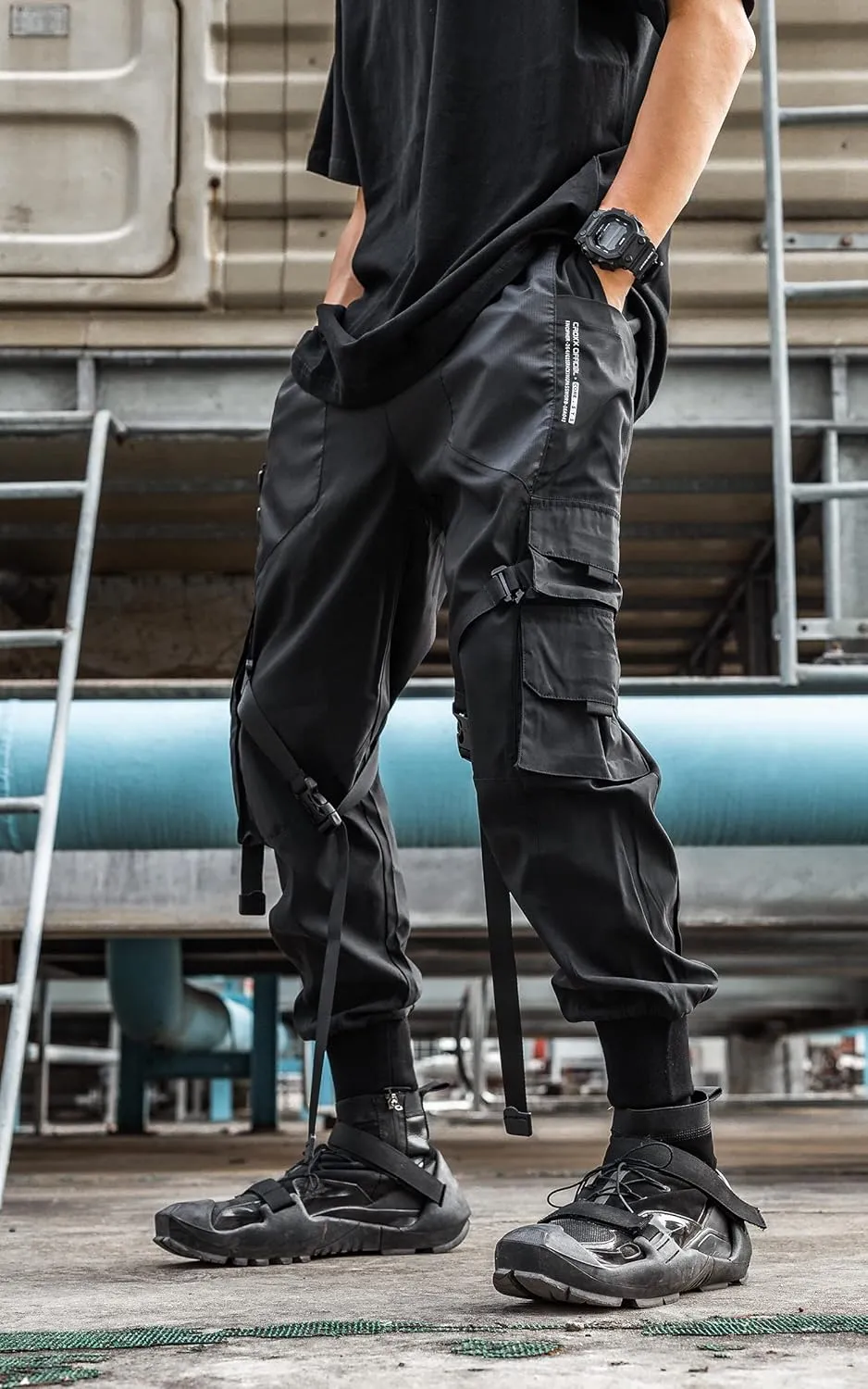 Men's Cyberpunk Buckle Straps Harem Pants with Pockets