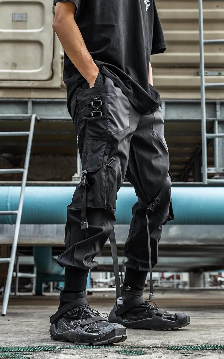 Men's Cyberpunk Buckle Straps Harem Pants with Pockets