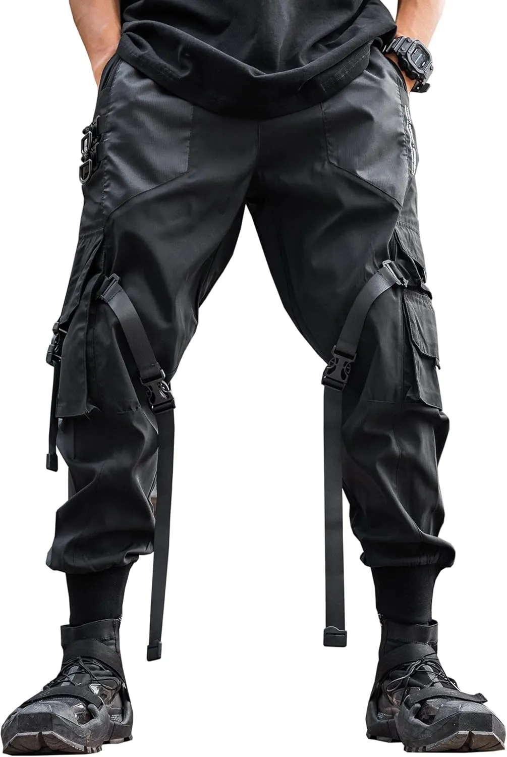 Men's Cyberpunk Buckle Straps Harem Pants with Pockets