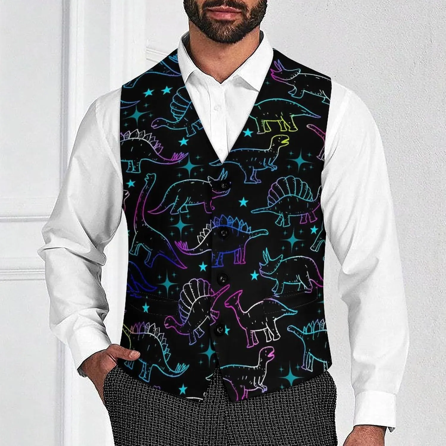 Men's Hawaiian Leaf Suit Vest Slim Fit Business Dress Vest Waistcoat for Wedding Party Casual Dress