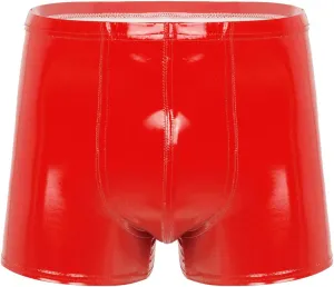 Mens Latex Faux Leather Boxer Shorts Shiny Metallic Briefs Bulge Pouch Hot Pants Swim Trunks