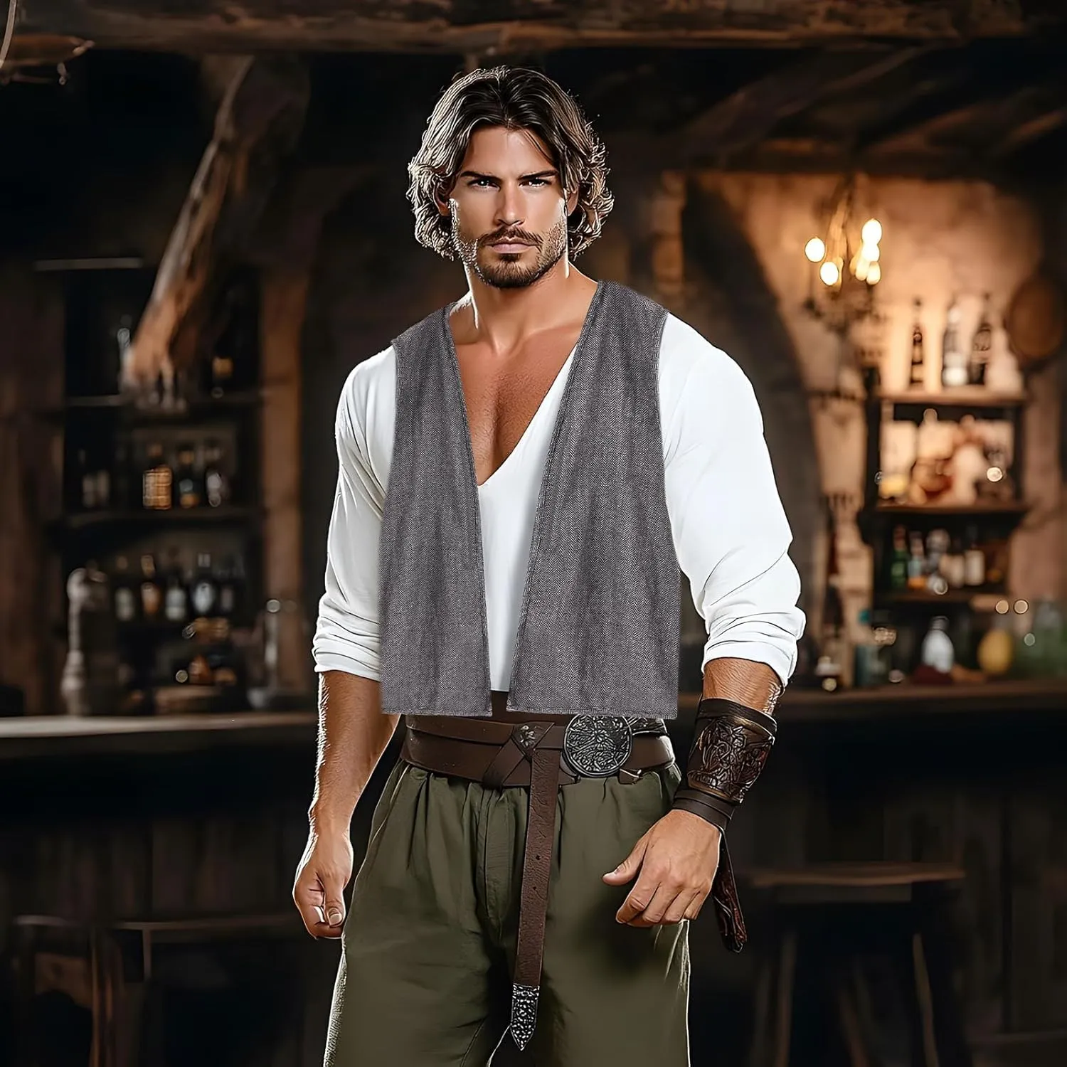 Men's Peasant Vest  Viking, Pirate, and Medieval Rennaissance Faire Costume Vest for Men (Choose Color and Size)
