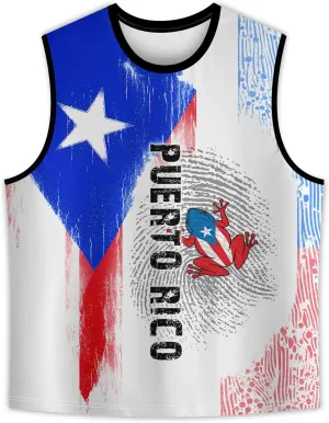 Men's Puerto Rican Flag Tank Top Casual 3D Frog Graphic Print Shirt Quick Dry Sleeveless Sports Vest