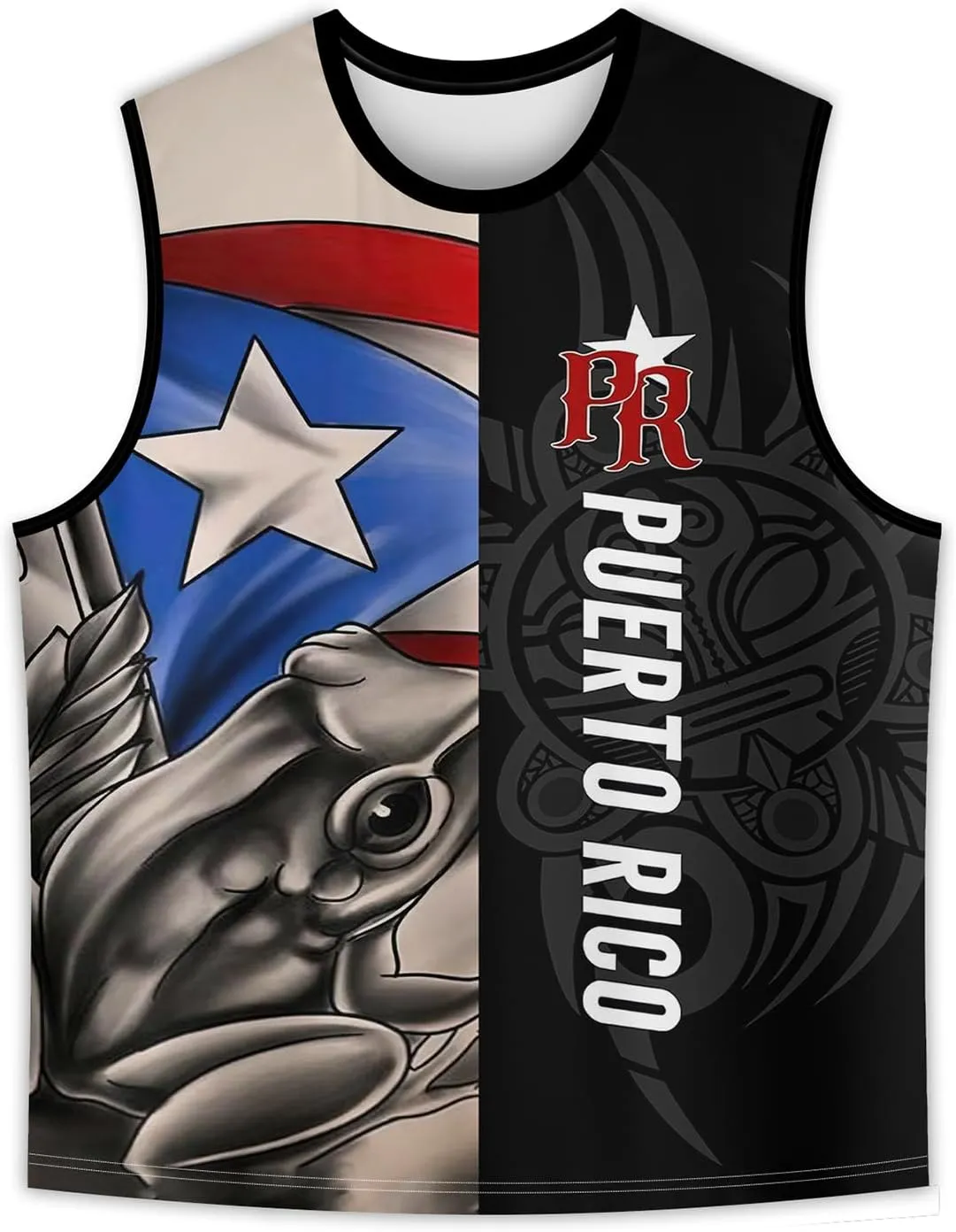 Men's Puerto Rican Flag Tank Top Casual 3D Frog Graphic Print Shirt Quick Dry Sleeveless Sports Vest