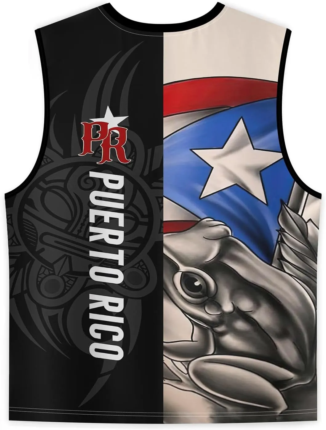 Men's Puerto Rican Flag Tank Top Casual 3D Frog Graphic Print Shirt Quick Dry Sleeveless Sports Vest
