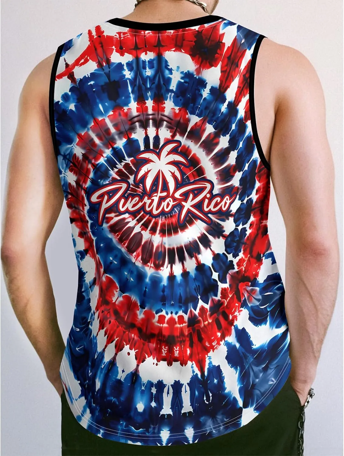 Men's Puerto Rican Flag Tank Top Casual 3D Frog Graphic Print Shirt Quick Dry Sleeveless Sports Vest