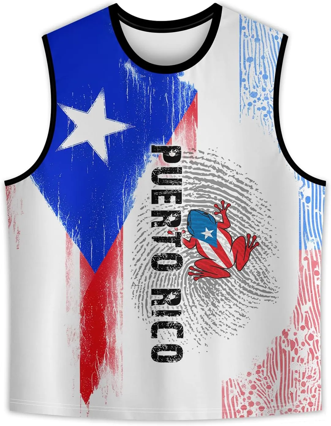 Men's Puerto Rican Flag Tank Top Casual 3D Frog Graphic Print Shirt Quick Dry Sleeveless Sports Vest
