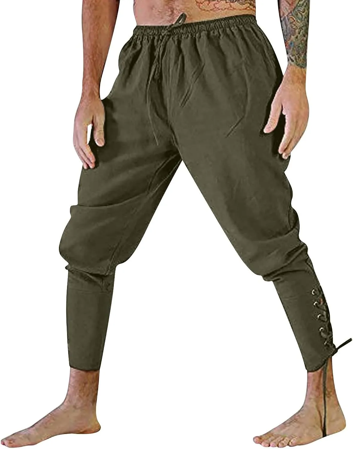 Men's Renaissance Viking Pirate Pants Cotton Ankle Banded with Drawstrings for Cosplay Costume Parties or Fun