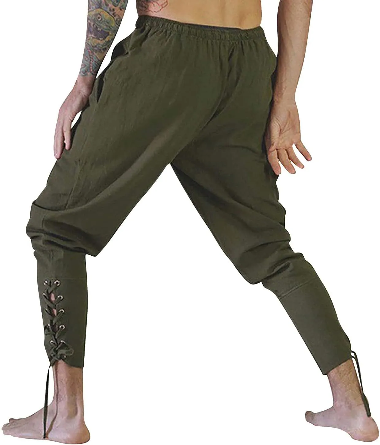 Men's Renaissance Viking Pirate Pants Cotton Ankle Banded with Drawstrings for Cosplay Costume Parties or Fun
