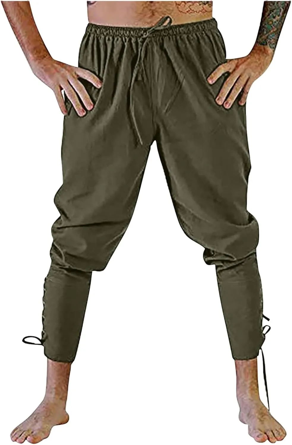 Men's Renaissance Viking Pirate Pants Cotton Ankle Banded with Drawstrings for Cosplay Costume Parties or Fun