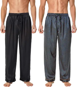 Men's Satin Silk Pajama Pants Long PJ Bottoms, Lounge Sleep Pants with Pockets Pack