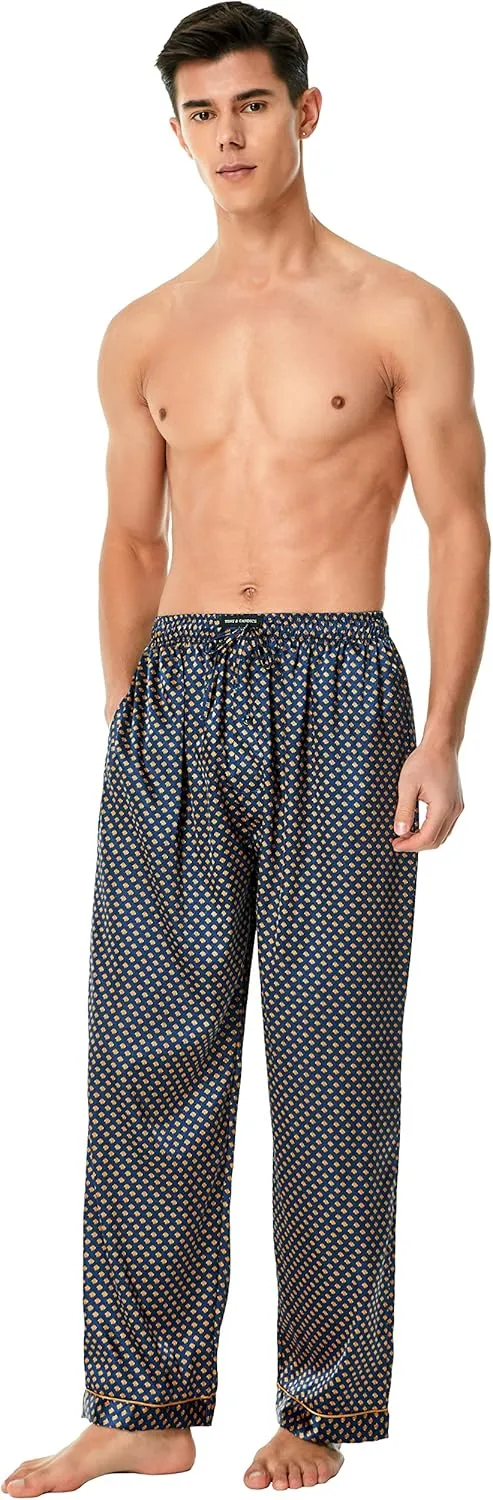Men's Satin Silk Pajama Pants Long PJ Bottoms, Lounge Sleep Pants with Pockets Pack