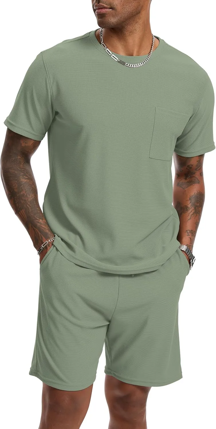 Mens Short Sets 2 Piece Outfits Fashion Summer Tracksuits Casual Set Short Sleeve and Shorts Set for Men