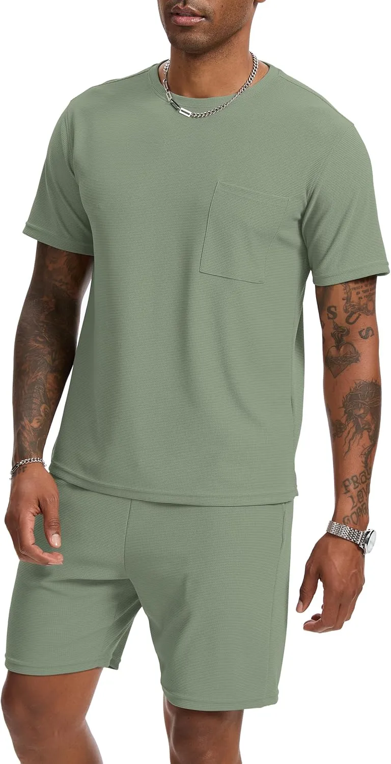 Mens Short Sets 2 Piece Outfits Fashion Summer Tracksuits Casual Set Short Sleeve and Shorts Set for Men