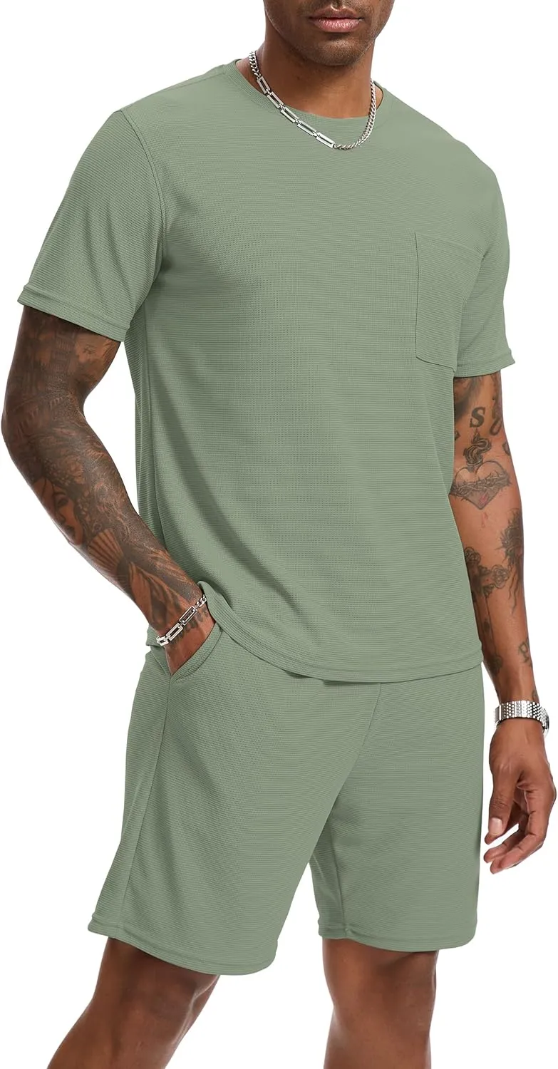 Mens Short Sets 2 Piece Outfits Fashion Summer Tracksuits Casual Set Short Sleeve and Shorts Set for Men