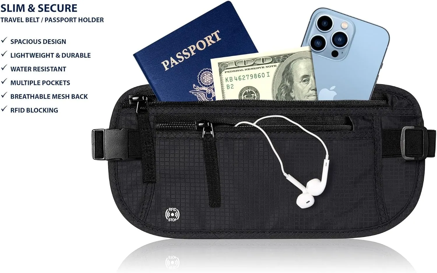Men's Slim Fanny Pack Belt Bag | RFID Blocking Money Belt | Travel Waist Pouch for Security & Hidden Storage (Dark Grey)