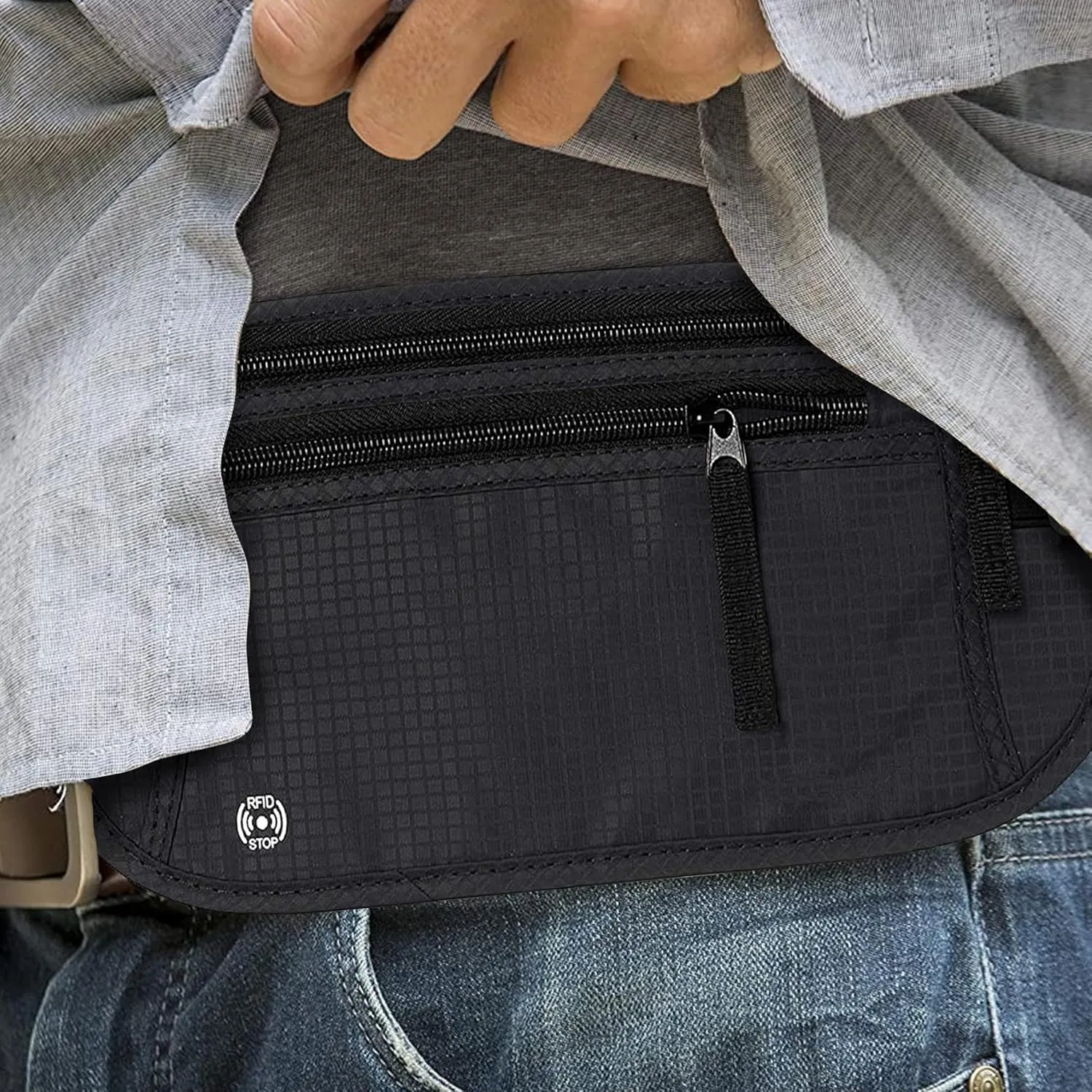 Men's Slim Fanny Pack Belt Bag | RFID Blocking Money Belt | Travel Waist Pouch for Security & Hidden Storage (Dark Grey)