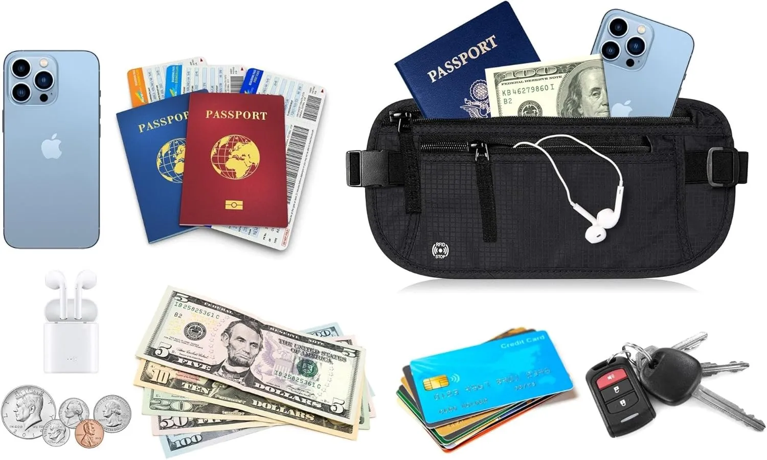 Men's Slim Fanny Pack Belt Bag | RFID Blocking Money Belt | Travel Waist Pouch for Security & Hidden Storage (Light Grey)