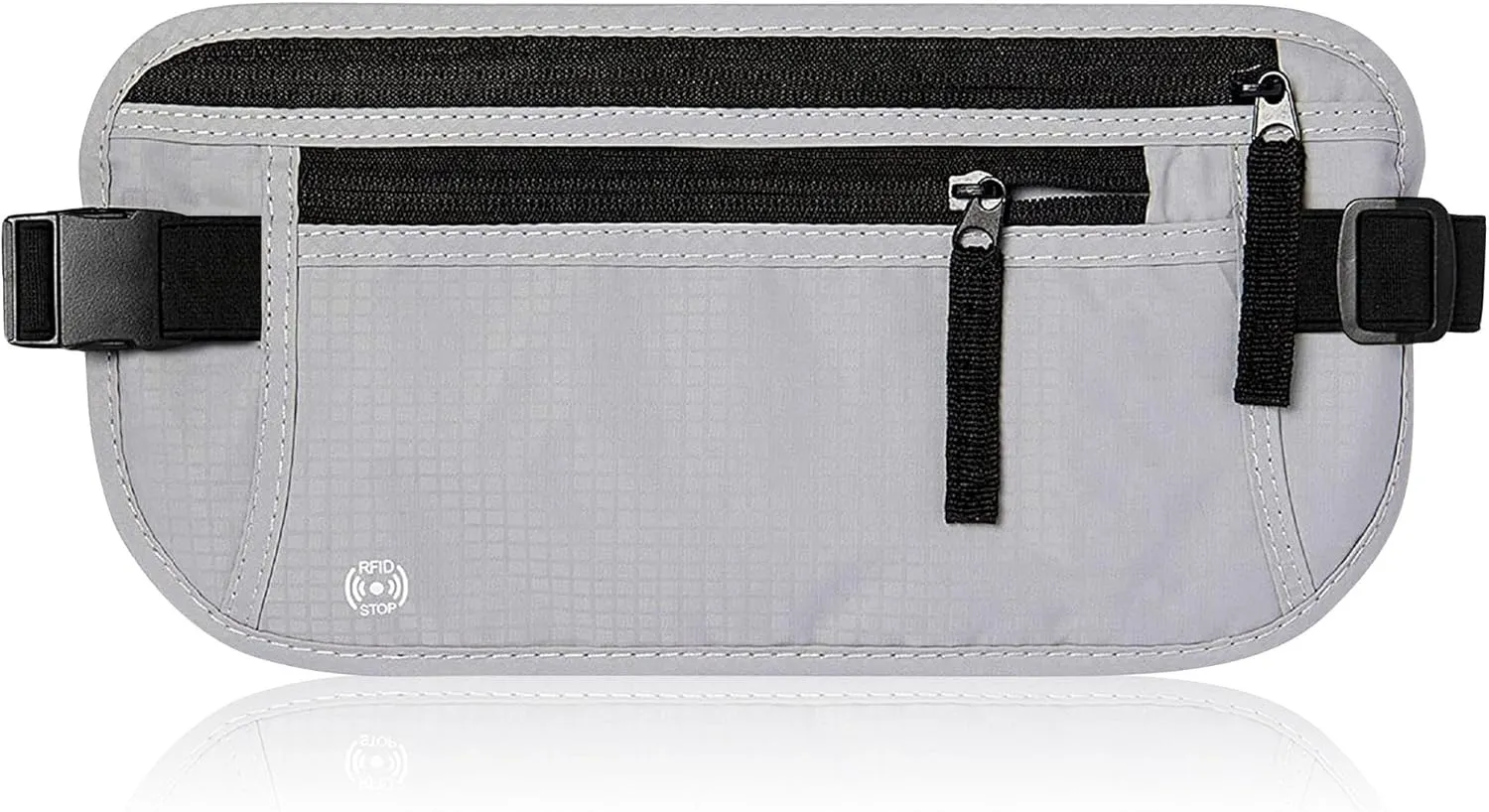 Men's Slim Fanny Pack Belt Bag | RFID Blocking Money Belt | Travel Waist Pouch for Security & Hidden Storage (Light Grey)