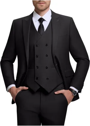 Mens Suit Slim Fit Solid Suit Jacket Double Breasted Vest and Dress Pants 3 Piece Set Prom Wedding Suits for Men